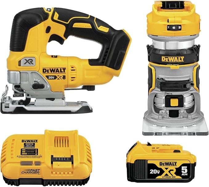 DEWALT 20V MAX Router Tool and Jig Saw, Cordless Woodworking 2-Tool Set with Battery and Charger (DCK201P1)