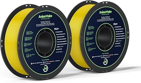 AnkerMake PLA+ 3D Printing Filament, AnkerMake Official Filament, 2-Pack, 4.4 lb / 2 kg, Smooth, High-Adhesion Rate, Designed for High-Speed Printing - Yellow