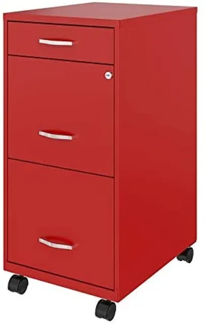 Space Solutions 3 Drawer Metal Mobile File Cabinet with Lock, Letter Size, Red