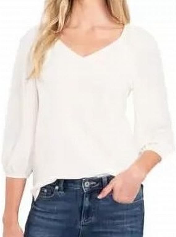 Karen Scott Women's Blouse V-Neck Crepe 3/4 Sleeve Ivory