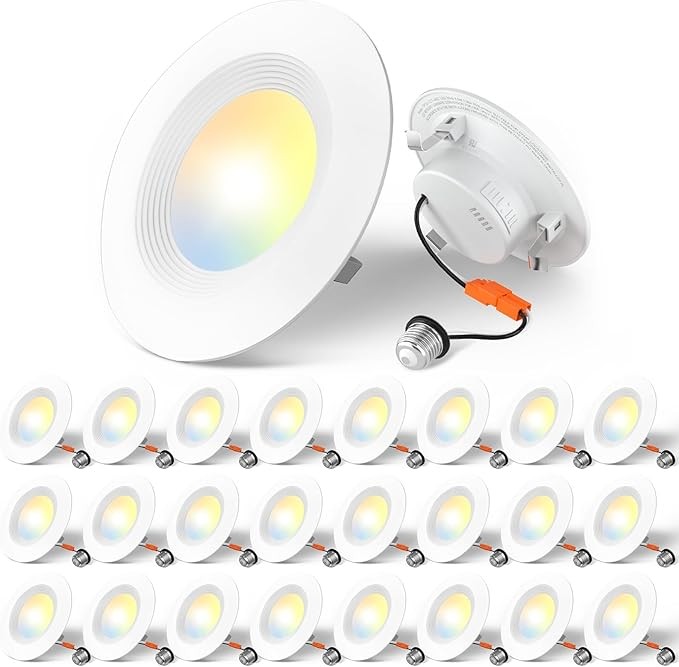 Amico 24 Pack 4 inch 5CCT LED Recessed Lighting, Dimmable, 8.5W=60W, 650LM, 2700K/3000K/4000K/5000K/6000K Selectable, Retrofit Can Lights with Baffle Trim, IC & Damp Rated - ETL & FCC Certified