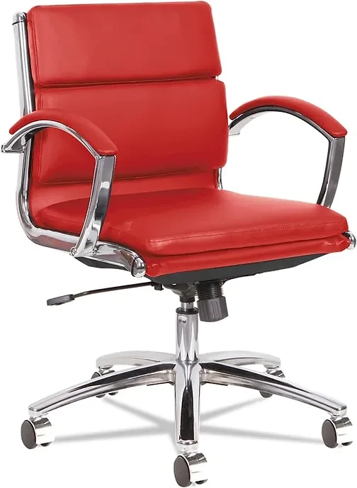 Alera ALE Neratoli Low-Back Slim Profile Chair, Red Soft Leather, Chrome Frame