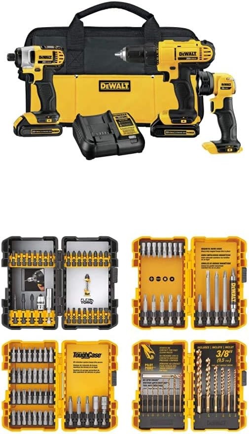 DEWALT DCK340C2 20V Max 3-Tool Combo Kit with DEWALT DWA2FTS100 Screwdriving and Drilling Set, 100 Piece