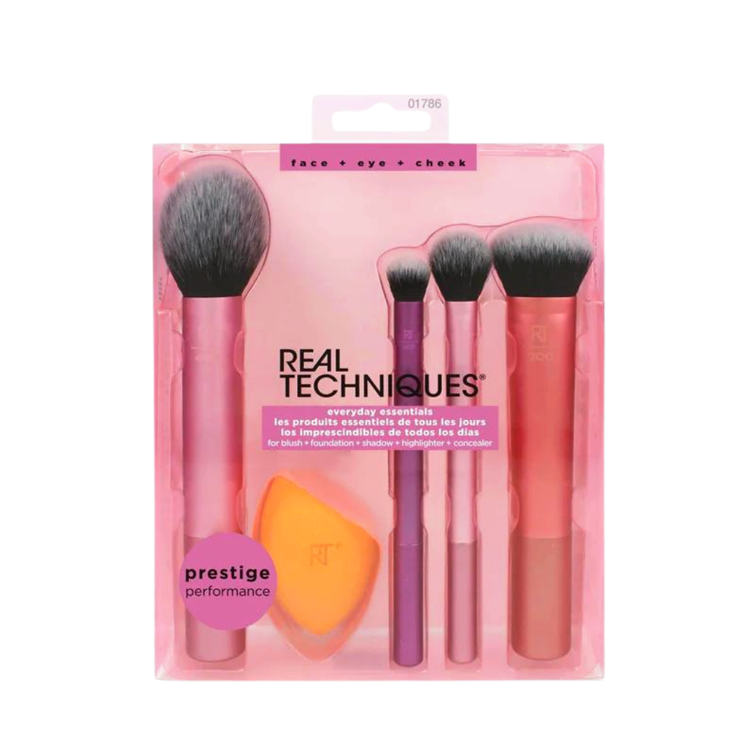 Real Techniques Face + Eye + Cheek Brushes and Sponge, 5 pcs