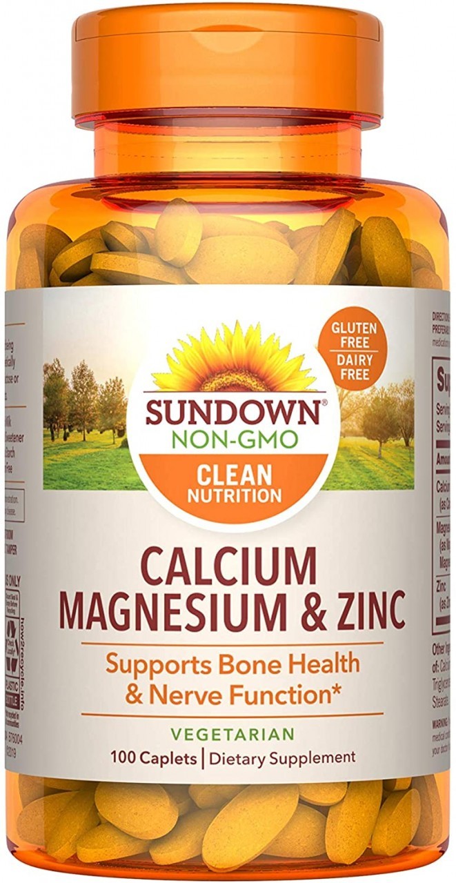 Sundown Calcium Magnesium Zinc Caplets for Immune Support, 100 Count