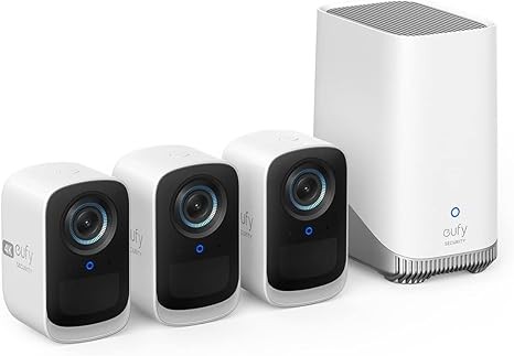 eufy security eufyCam S300(eufyCam 3C)3-Cam Kit, Security Camera Outdoor Wireless, 4K Camera, Expandable Local Storage, Face Recognition AI, Spotlight, Color Night Vision, 2.4GHz Wi-Fi, No Monthly Fee