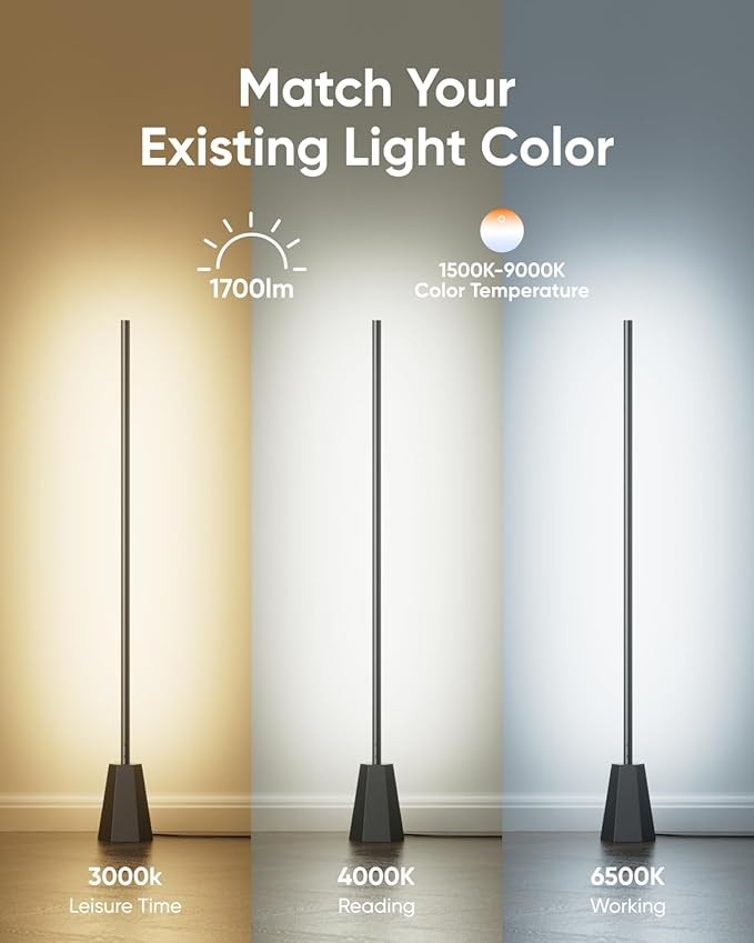 eufy Indoor Floor Lamp E10, RGBWW LED, Smart FLoor Lamp for Living Room and Bedroom, 16 Million Colors, 1700 Lumens, Works with Alexa, Google, Endless AI Light Themes, App Control, Black