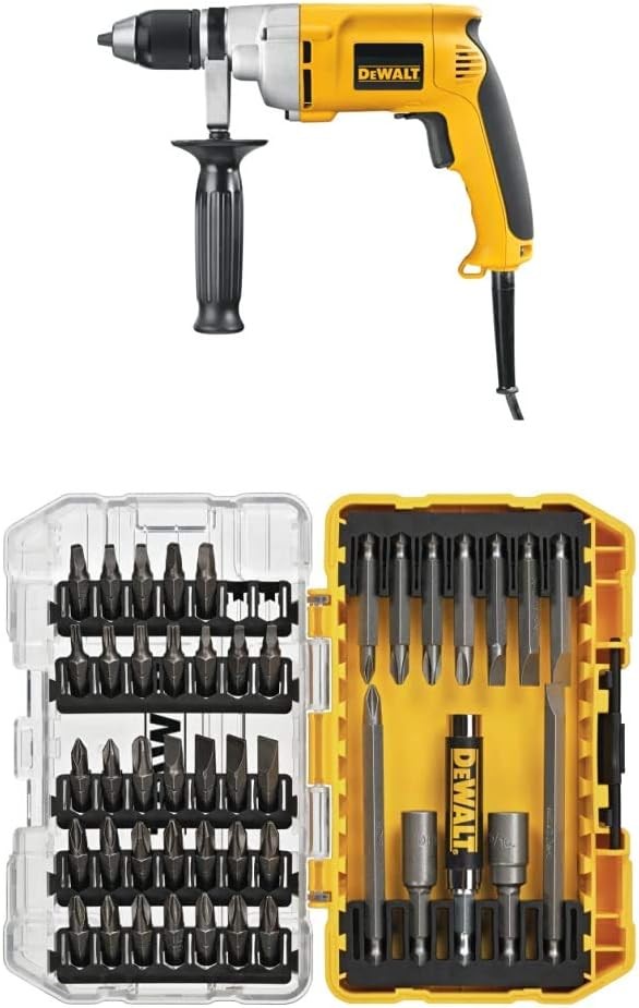 DEWALT DW246 7.8 Amp 1/2-Inch Drill with Keyless Chuck with DEWALT DW2166 45 Piece Screwdriving Set with Tough Case