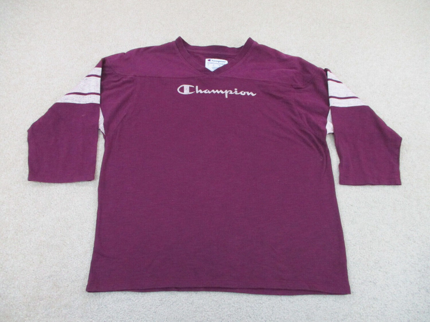 Champion Shirt Adult Small Purple White Spell Out Logo Long Sleeve Mens