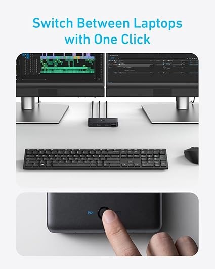 Anker KVM Switch Allows Switching Between 2 Computers with a Single Click.with 2-in-1 USB-A Cable and 3 USB 3.0 Ports, it ensures Fast Transfer for Computers, Keyboards, mice, and More