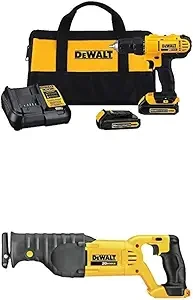 Dewalt DCD771C2 20V MAX Cordless Lithium-Ion 1/2 inch Compact Drill Driver Kit and Reciprocating Saw, Bare Tool Only