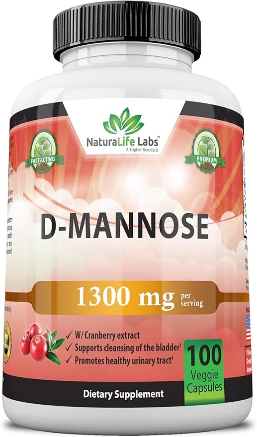 D-Mannose 1,300 mg with Cranberry Extract Fast-Acting, Flush Impurities, Urinary Tract Health- 100 Veggie Capsules