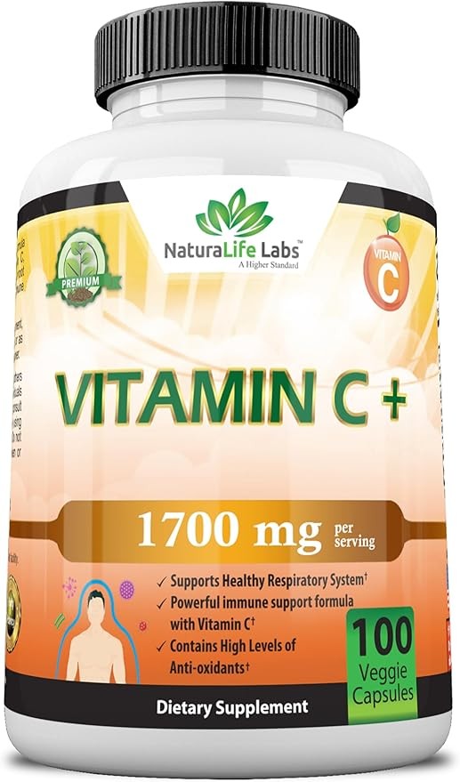 Vitamin C 1,700 MG with Vitamin D3, Zinc, Elderberry, Ginger Root - Maximum Strength Multi System Immune Support- 100 Veggie Capsules