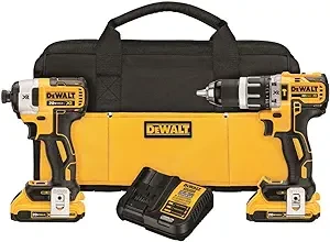 DEWALT 20V MAX XR Brushless Impact Driver and Hammer Drill Combo Kit, Compact 2.0Ah (DCK287D2), Black