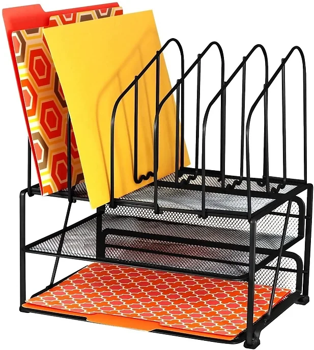 DecoBros Mesh Desk Organizer with Double Tray and 5 Stacking Sorter Sections