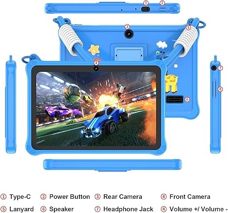 PRITOM Lanyard Kids Tablet 7 inch, 32GB Toddler Tablet Android 13 with WiFi, Dual Camera, Education, Games, Kids Software Pre-Installed, Parental Control, Blue