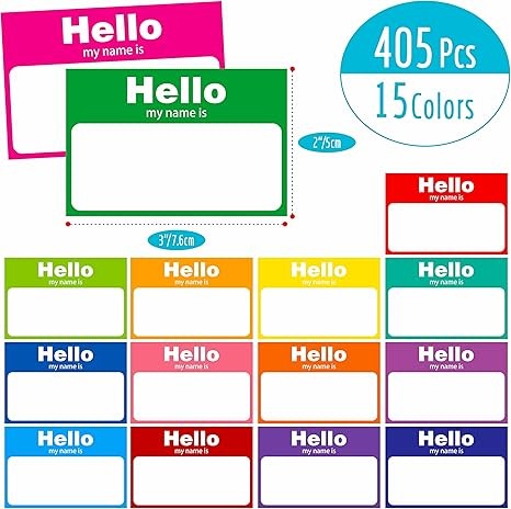 345 Pcs Name Tags Rainbow Sticker, Hello My Name Is Stickers 15 Color, Name Tag Stickers, Hello My Name Is Name Tag, Name Tags Sticker for School Office Home (3"x2")