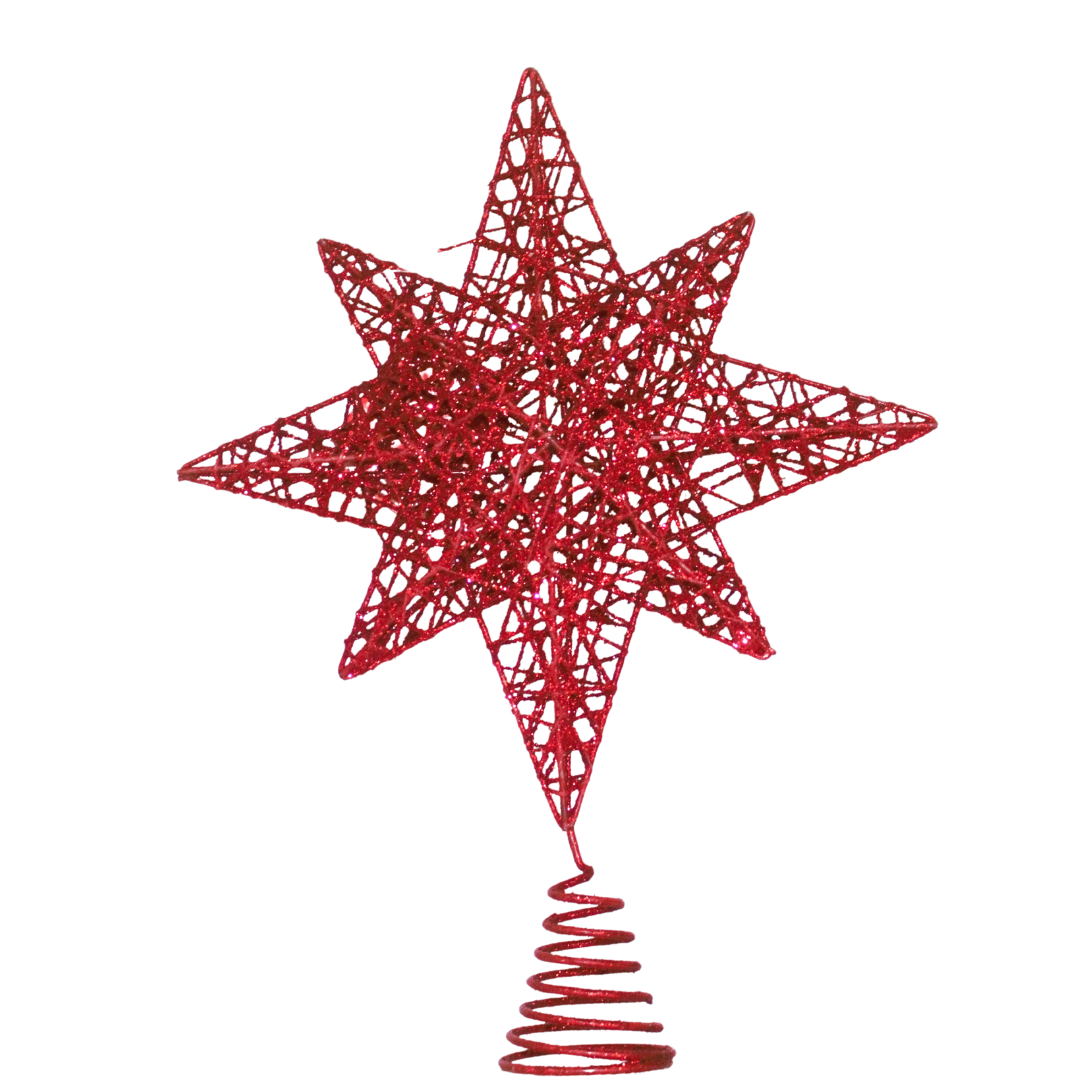 X-Mas Wired Star Tree Topper, Red Glitter