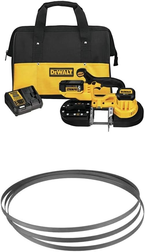 DEWALT DCS371P1 20V MAX Lithium Ion Band Saw Kit with DEWALT DW3983C 18 TPI Portable Band Saw Blade, 3-Pack