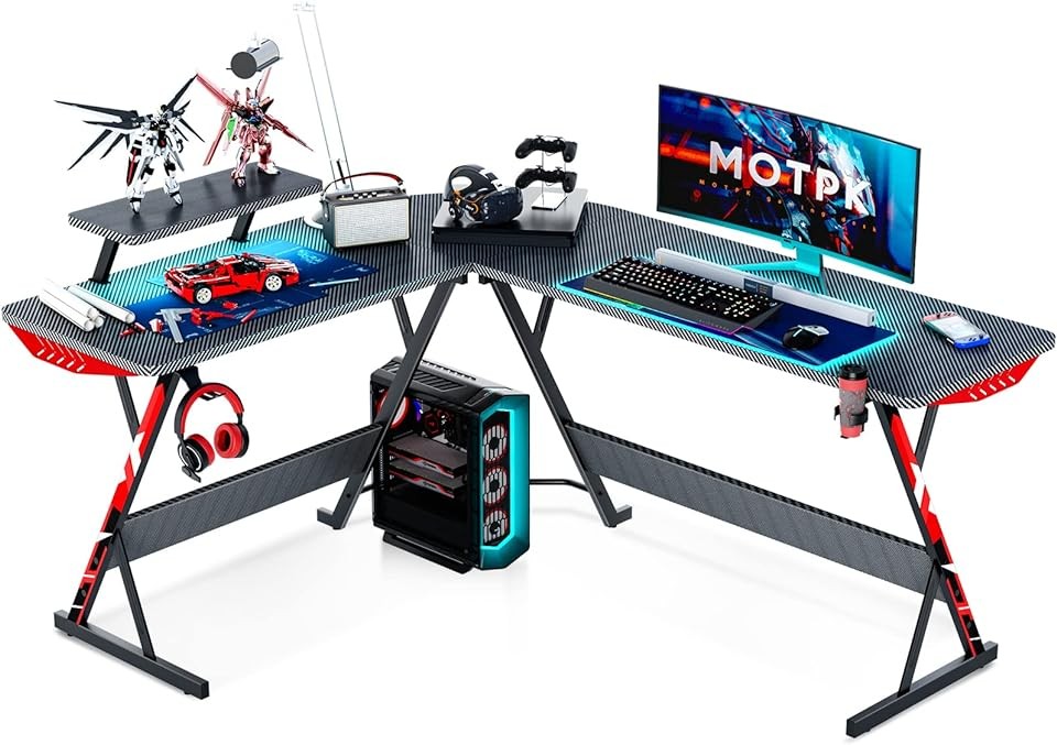 Motpk L-Shape Corner Desk Computer Gaming Desk Table, Black