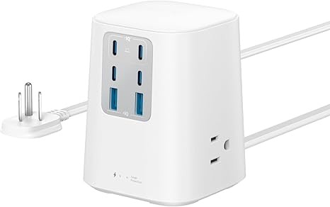 Anker Charging Station(100W), 9-in-1 USB C Power Strip with 300J Surge Protection, For iPhone 15 and MacBook, 5 ft Flat Cable and Plug, 4 USB-C and 2 USB-A Ports, 3 AC Outlets, For Home, Office[White]