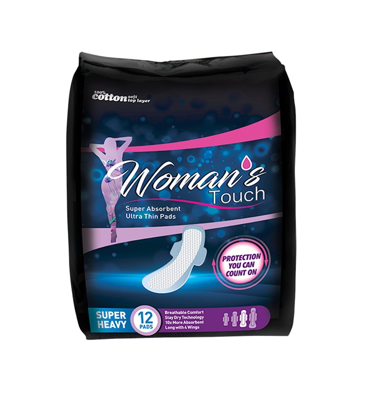 WOMAN’S TOUCH SANITARY NAPKINS SUPER HEAVY FLOW 12’S