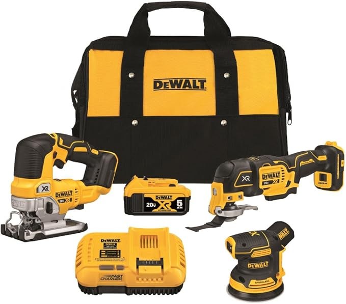 Roll over image to zoom in        DEWALT 20V MAX Power Tool Combo Kit, Cordless Woodworking 3-Tool Set with 5ah Battery and Charger (DCK300P1)