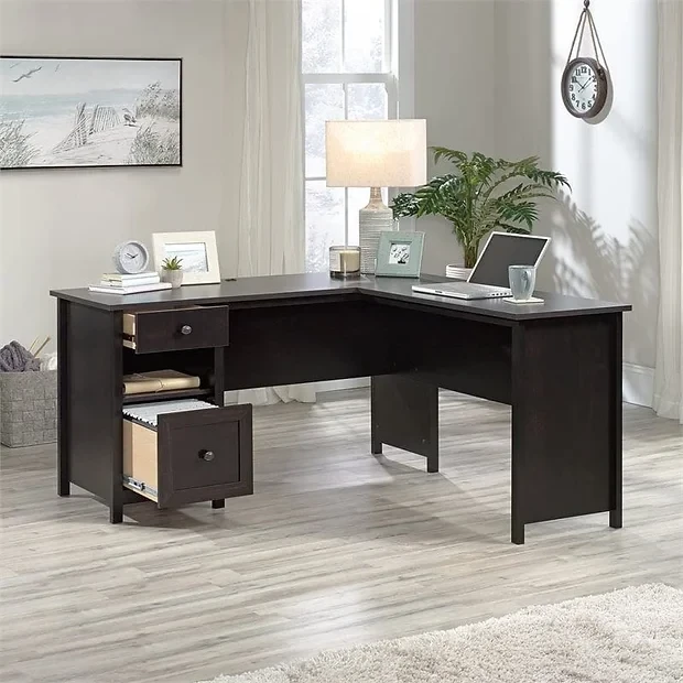 Sauder® County Line 61"W L-Shaped Office Desk With File Drawer, Estate Black