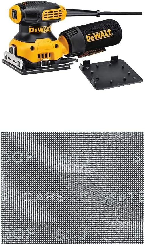 DEWALT DWE6411 1/4 Sheet Orbital Finish Sander with DEWALT DWAM4326 220 Grit Mesh Sheet (5 Sheets), 1/4"