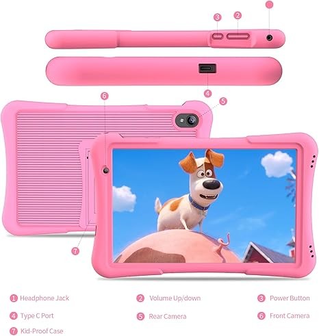 PRITOM 10 inch Kids Tablet Android 12 Tabletas 32GB, Quad-Core, 6000mAh, Large HD IPS Display, WiFi 6, Dual Camera, Bluetooth, Toddler Tablet for Kids Age 3+, Pink