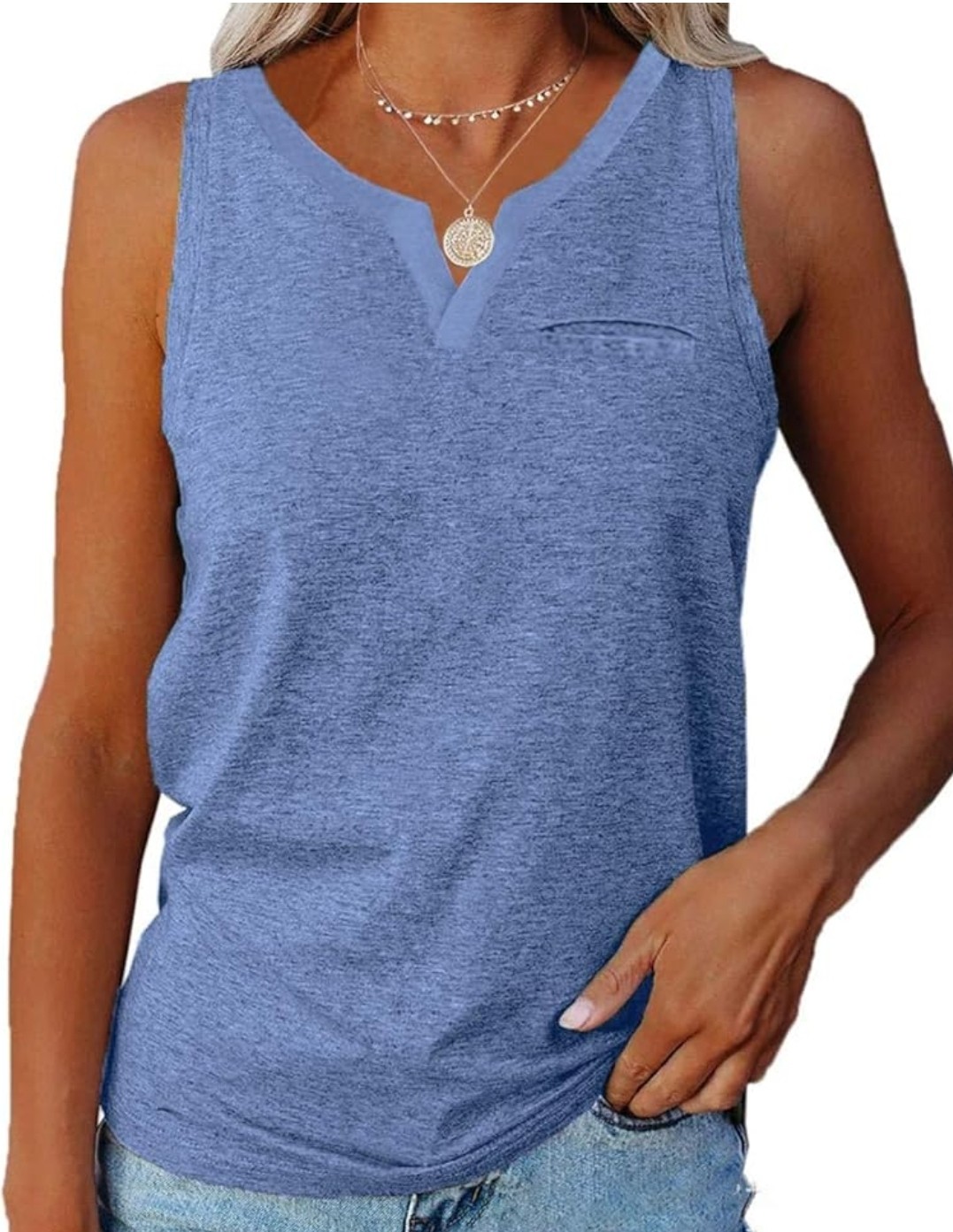 Aiopr Women’s Tank Tops V Neck Sleeveless Casual Summer T Shirts Solid Color Loose Fit Shirt Tee