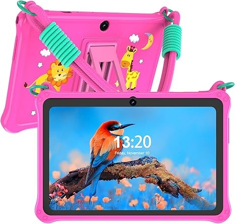 PRITOM Lanyard Kids Tablet 7 inch, 32GB Toddler Tablet Android 13 with WiFi, Dual Camera, Education, Games, Kids Software Pre-Installed, Parental Control, Pink