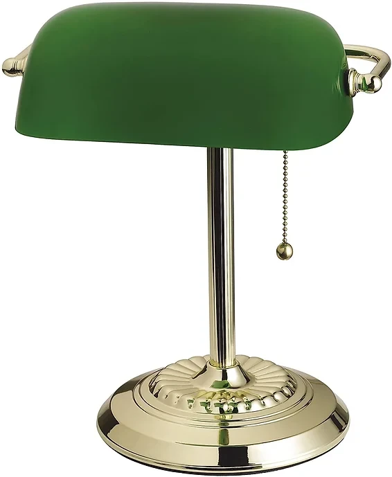 Traditional Bankers Desk Lamp with Glass Shade, 13.5", Green