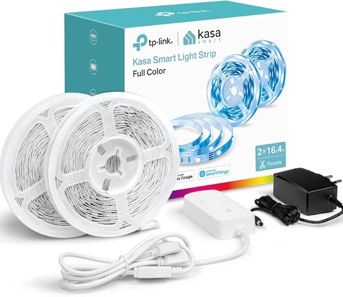 Kasa Smart LED Light Strip, RGB, 32.8ft(2 Rolls of 16.4ft.) Wi-Fi LED Strip Works w/ Alexa & Google Assistant,High Brightness, Trimmable, Up to 25,000 Hours,2Yr Warranty (KL400L10),Multicolor