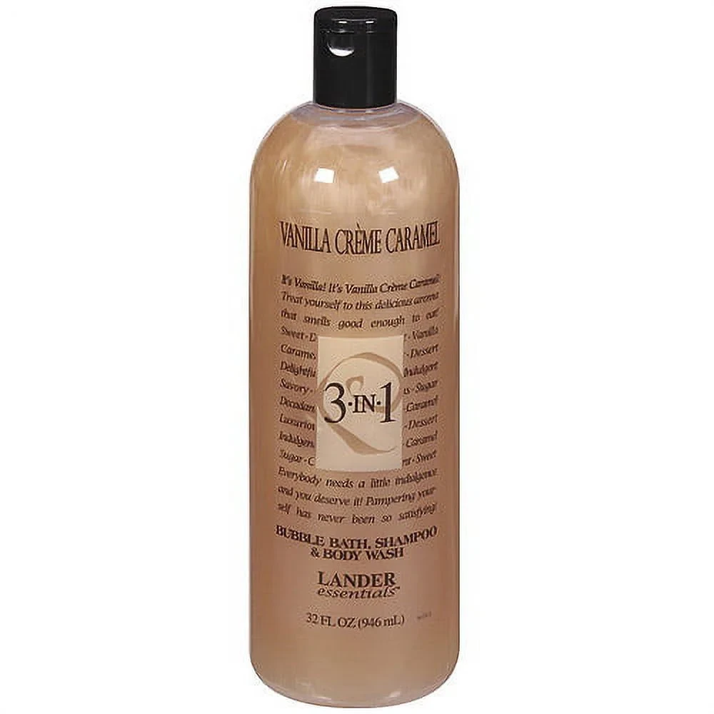 Lander Essentials Vanilla Creme Caramel Bubble Bath, Shampoo & Body Wash, 32 Fl Oz