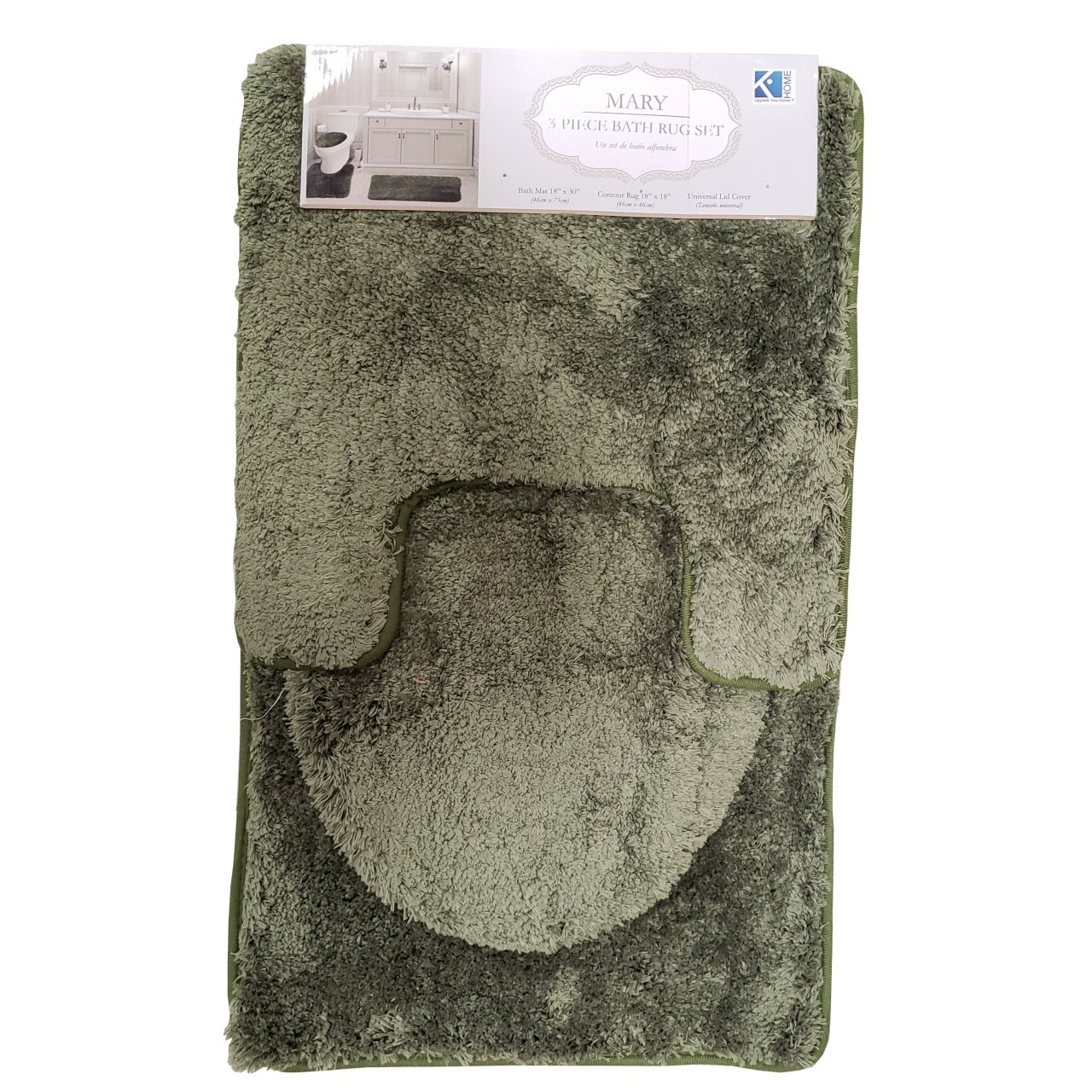 MARY BATHROOM MAT OLIVE 18x30in 3pc