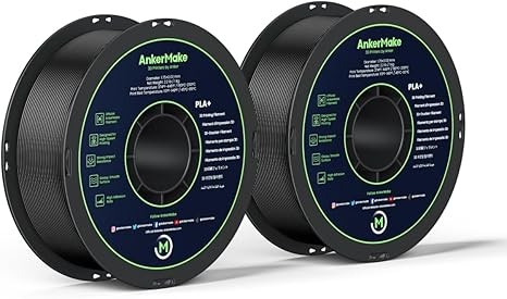 AnkerMake PLA+ 3D Printing Filament, AnkerMake Official Filament, 2-Pack, 4.4 lb / 2 kg, Smooth, High-Adhesion Rate, Designed for High-Speed Printing - Black