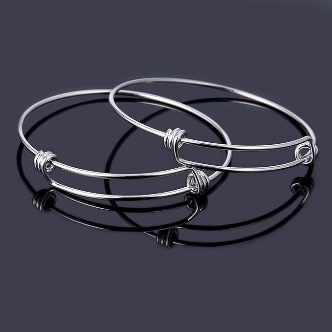 ALEXCRAFT Silver Expandable Bangle Bracelets Adjustable Wire Blank Bangles Set Stainless Steel Bracelets for DIY Jewelry Making 2.6 Inches