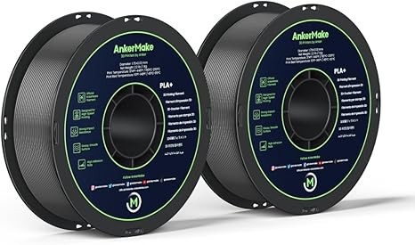 AnkerMake PLA+ Silk 3D Printing Filament, AnkerMake Official Filament, 2-Pack, 4.4 lb / 2 kg, Luxurious Silk Texture, Smooth, Designed for High-Speed Printing - Silk Black