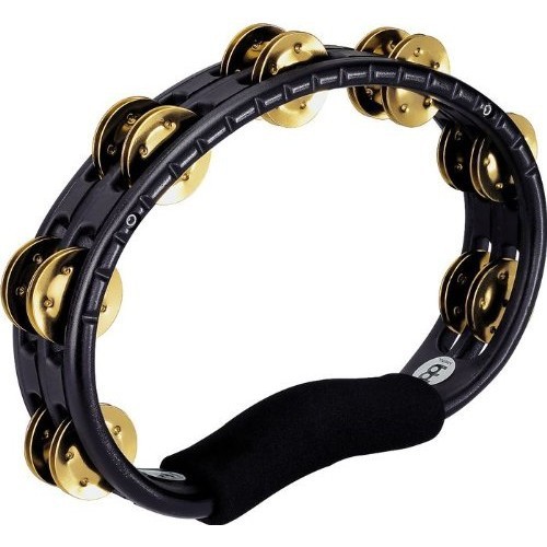 Meinl Percussion TMT1B-BK Traditional ABS Plastic Handheld Tambourine with Double Row Brass Jingles, Black