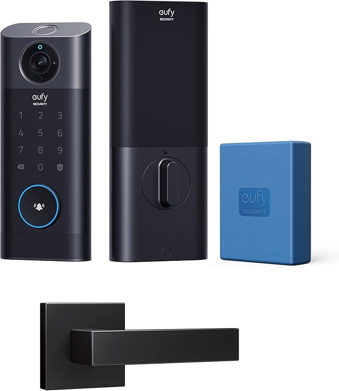 eufy Security S330 3-in-1 Video Smart Lock + Replacement Rechargeable Battery Pack + Door Handle, Keyless Entry Door Lock, BHMA, WiFi Door Lock Bundle, App Remote Control, SD Card Required