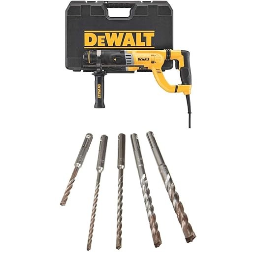 DEWALT D25263K D-Handle SDS Rotary Hammer with Shocks 1-1/8" with DEWALT DW5470 5-Piece Rock Carbide SDS Plus Hammer Bit Set