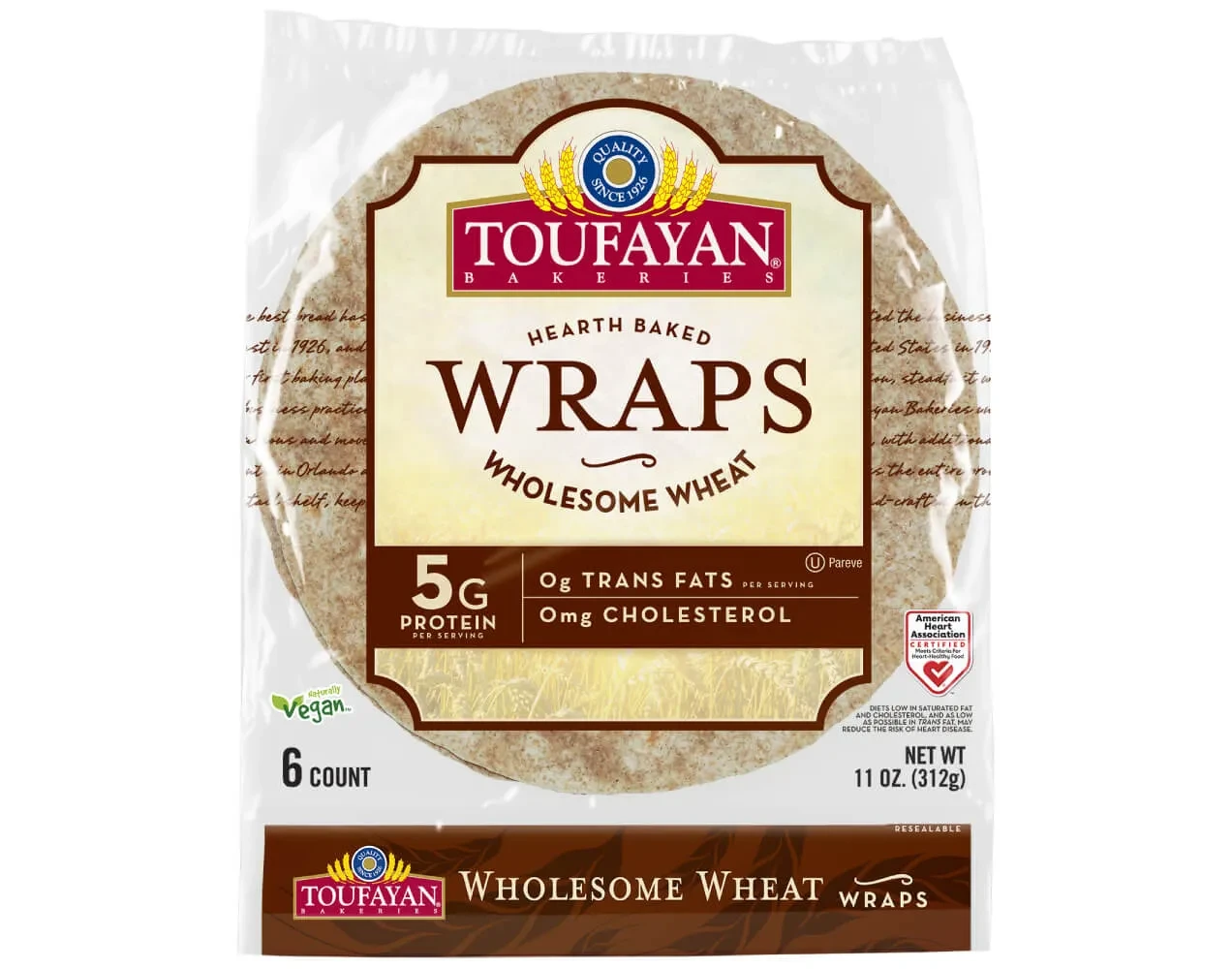 TOUFAYAN WHOLESOME WHEAT WRAP 312g x 6cnt