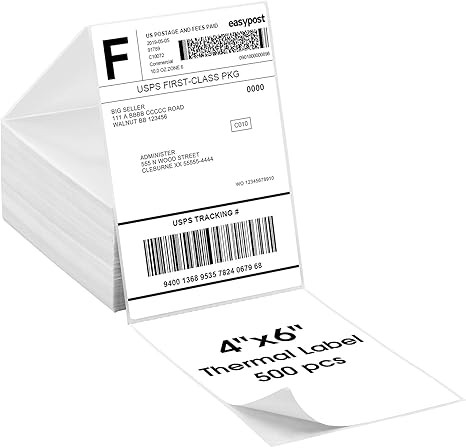 MaxGear 4" x 6" Direct Thermal Labels, 500 Labels, Fanfold Shipping Package Labels, Perforated White Mailing Labels, Commercial Grade, Permanent Adhesive, Compatible with Most Thermal Printers