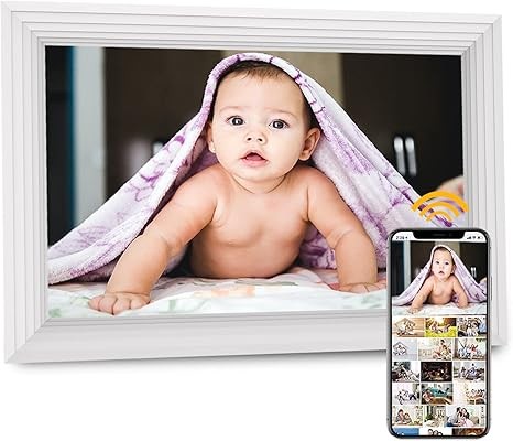 PRITOM WiFi Digital Photo Frame - 10.1 inch Digital Picture Frame HD IPS Touch Screen,16GB Storage, Auto-Rotate,Share Photos or Videos via Email or App (White)