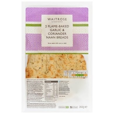 WAITROSE NAAN GARLIC CORIANDER 260g