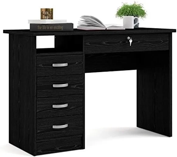 Tvilum Desk with 5 Drawers, Black Woodgrain