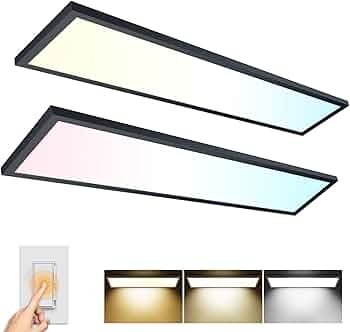 Amico 1x4 LED Flat Panel Light Surface Mount, 50W 5750LM TRIAC 10-100% Dimmable, 3CCT Selectable 3500K/4000K/5000K Troffer Ceiling Light Fixture for Kitchen Garage Basement Laundry, ETL Certified