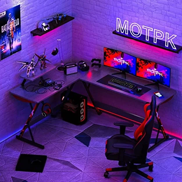 Motpk L-Shape Corner Desk Computer Gaming Desk Table, Black