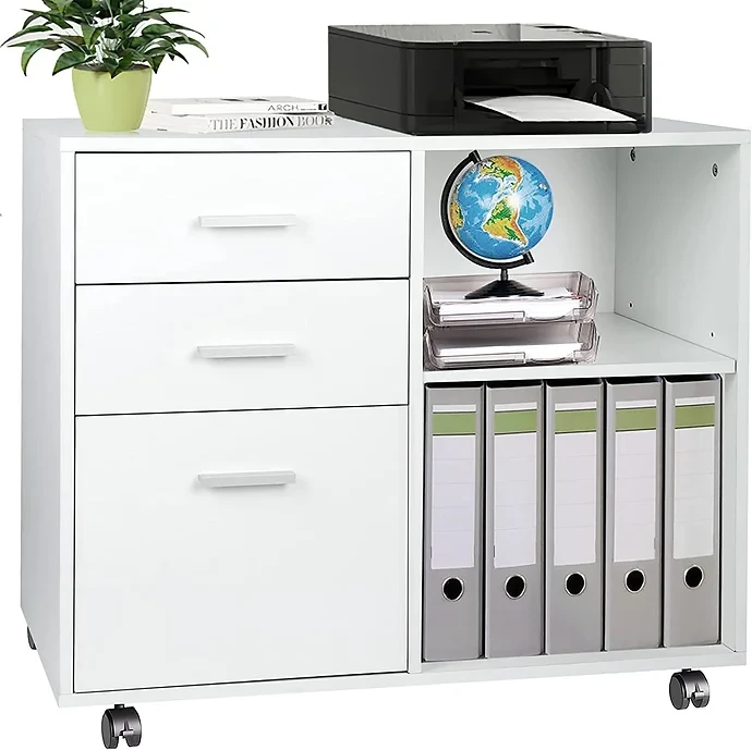 TUSY 3-Drawer Wood File Cabinet, Mobile Lateral Filing Cabinet with Rolling Wheel